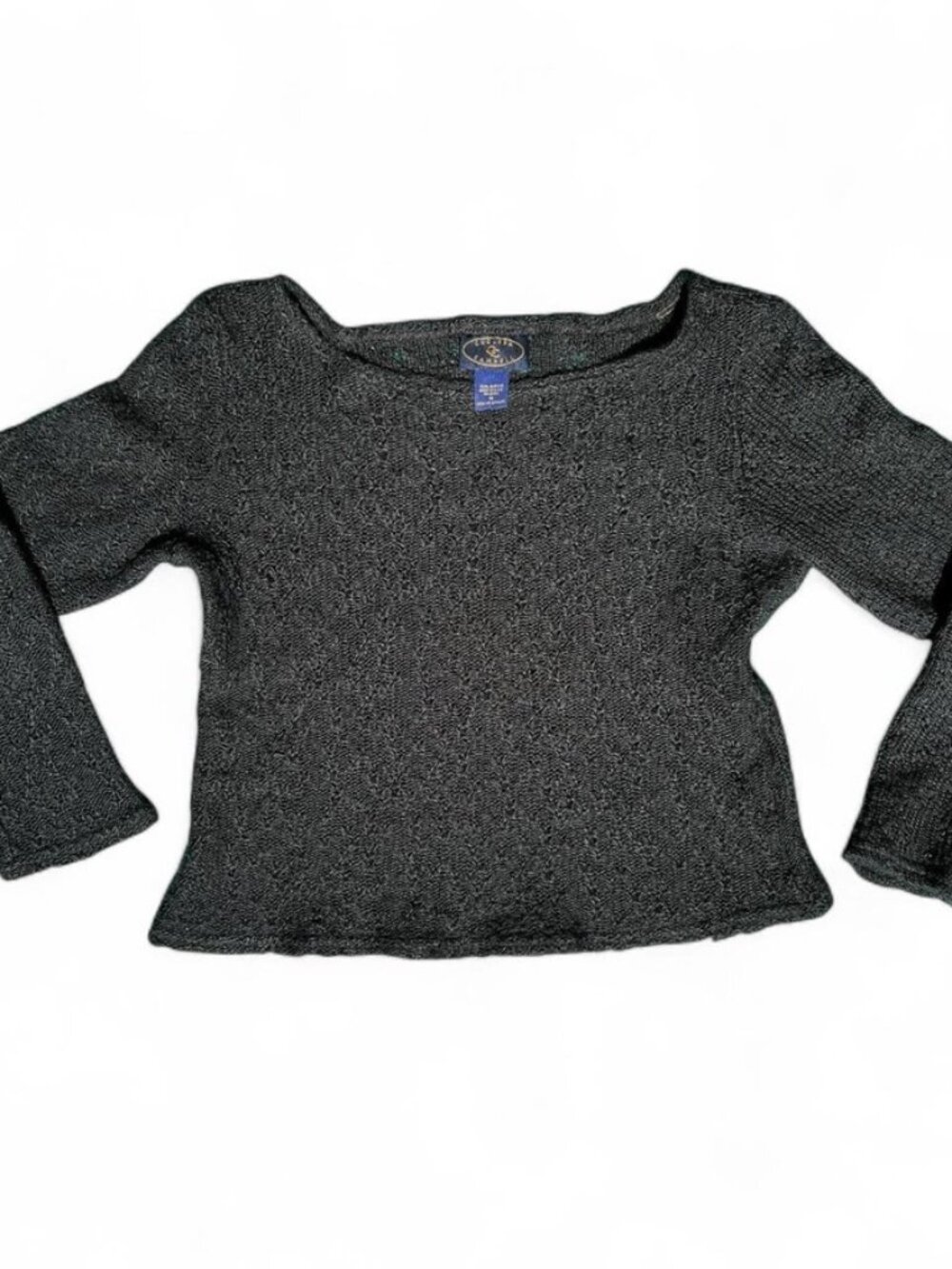 Chelsea Campbell Open-Knit Boatneck Sweater, Black, Size M